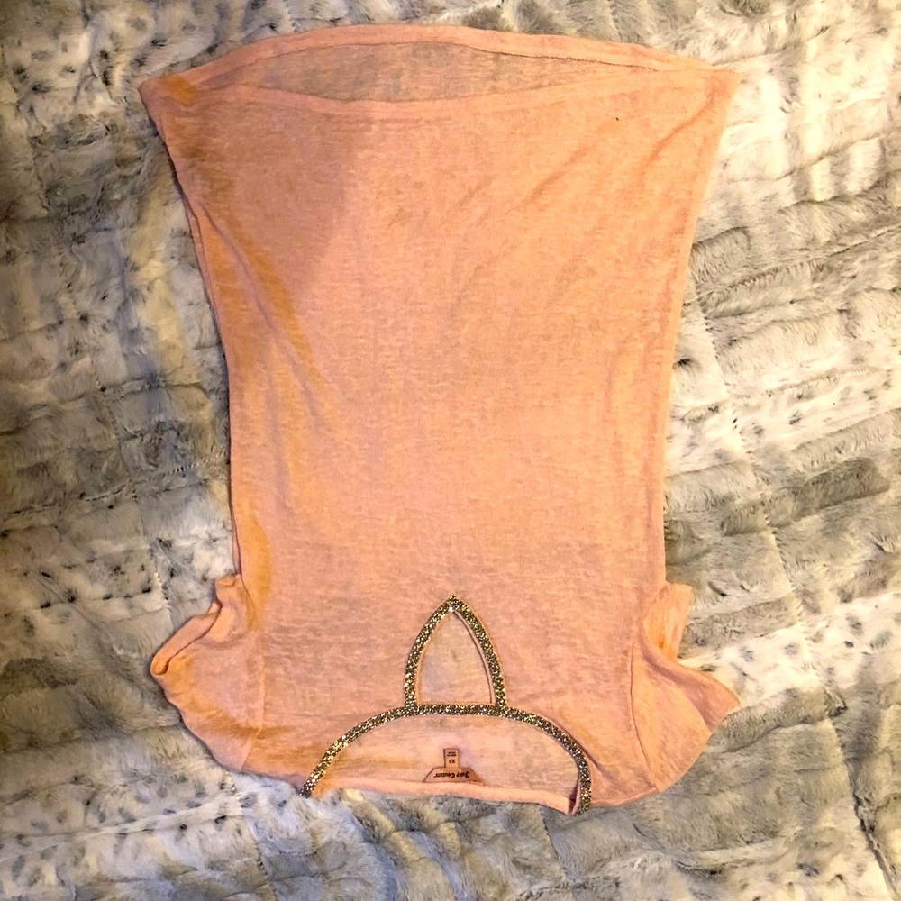 Feminine Light pink lightweight sweater with jeweled collar. XS more like a sm